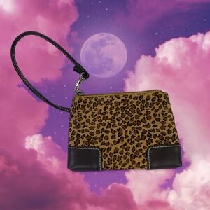 Vtg 90s Y2K Leopard Print Wristlet Purse Bag Wallet